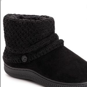 Muk Luks Pattie Cable Knit Slipper Booties- Black